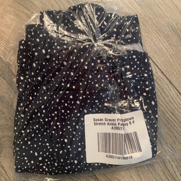 NWT SUSAN GRAVER PRINTED UPTOWN STRETCH ANKLE PANTS NAVY 8 - Picture 6 of 8
